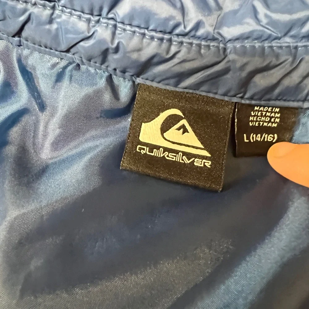 Quiksilver Boys Blue Quilted Puffer Jacket Snap Front Shirt Jacket L 14/16